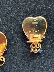 Michal Golan Earrings Clip On Heart Drop Dangle Gold Tone Byzantine Style Mosaic
