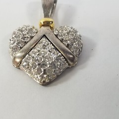Vintage Premiere Designs Signed Heart Rhinestone Pendant Silver Tone Gold Tone