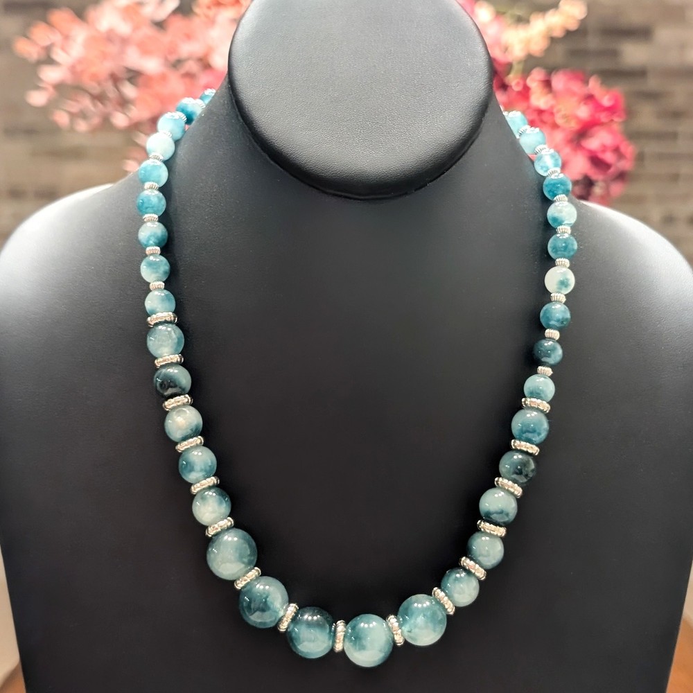 Vintage Fluorite Necklace Dark Aquamarine Color Statement Retro Necklace