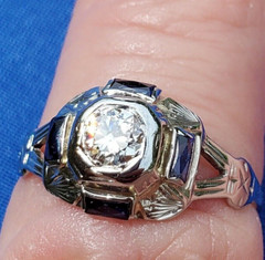 Original EARTH MINED DIAMOND Deco Engagement Ring SOLID 14K WHITE GOLD Solitaire