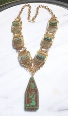 DESTASH! VINTAGE NEIGER EGYPTIAN PENDANT SPHINX GLASS CABACHON NECKLACE BRACELET