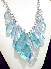 Vintage Clear & Teal Lucite Teardrop Statement Necklace By Graziano! Stunning!!!