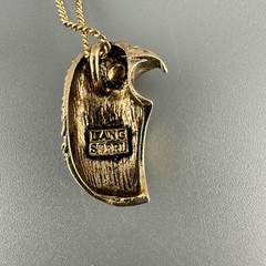 Vintage Eagle Pendant Necklace Gold Tone Figural Bird Signed 18″ Chain Box Clasp