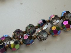 VTG 1950 Aurora Borealis Watermelon Faceted Glass Fancy Clasp 2 Strand Necklace