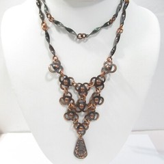 Copper and Pewter Mixed Metal Pendant Vintage Necklace Mid Century Modern