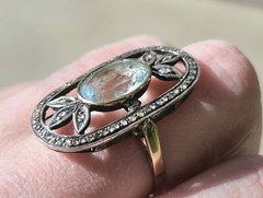 Antique Aquamarine And Rose Cut Diamond 18k And Silver Topped Ring.