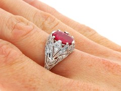 Antique 1.50Ct Burmese Ruby and 0.66Ct Diamond Platinum Dress Ring Circa 1930