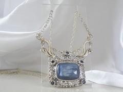 Sterling Silver 925 Natural Kyanite Iolite Art Nouveau Style Necklace 18″