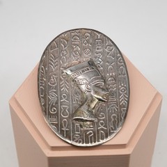 Antique Sterling Silver Queen Nefertiti Egyptian Revival Brooch Trombone Clasp