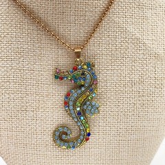 Betsey Johnson Seahorse Pendant Necklace Womens Multicolor Rhinestone Beach