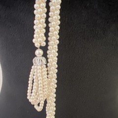 Faux Pearls Rope Tie Necklace 50″ Long Vintage MCM