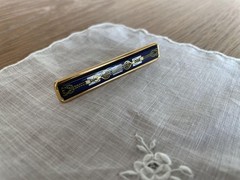 Hermes enamel brooch Pin badge Gold × Blue CHATEAUX D’ARRIERE Women accessories