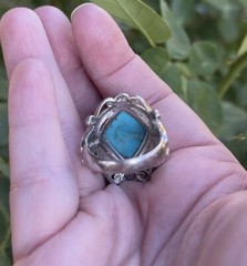 JTV Blue Composite Turquoise Rhodium Over Silver Ring .18ctw Size 10