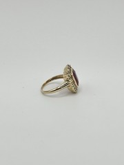 Vintage 3.00ctw Red Spinel & Sapphire Halo 16mm Ring 10k Yellow Gold Size 5.25