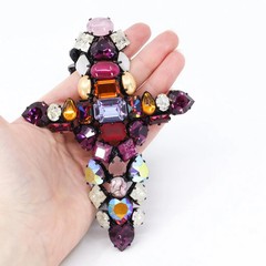 Hanna Bernhard, Haute Couture, Decorative Cross Necklace in Purple/Black