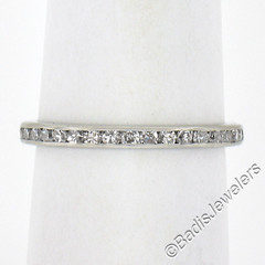 Antique Platinum 0.60ctw Channel Old Single Diamond Eternity Stackable Band Ring