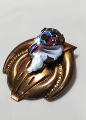 Vintage Gold EdLee Gold Rhinestone Glass Brooch Pin
