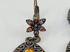Vintage Orange Amber Tone Chandelier Dangle Earrings Art Deco Fashion Jewelry
