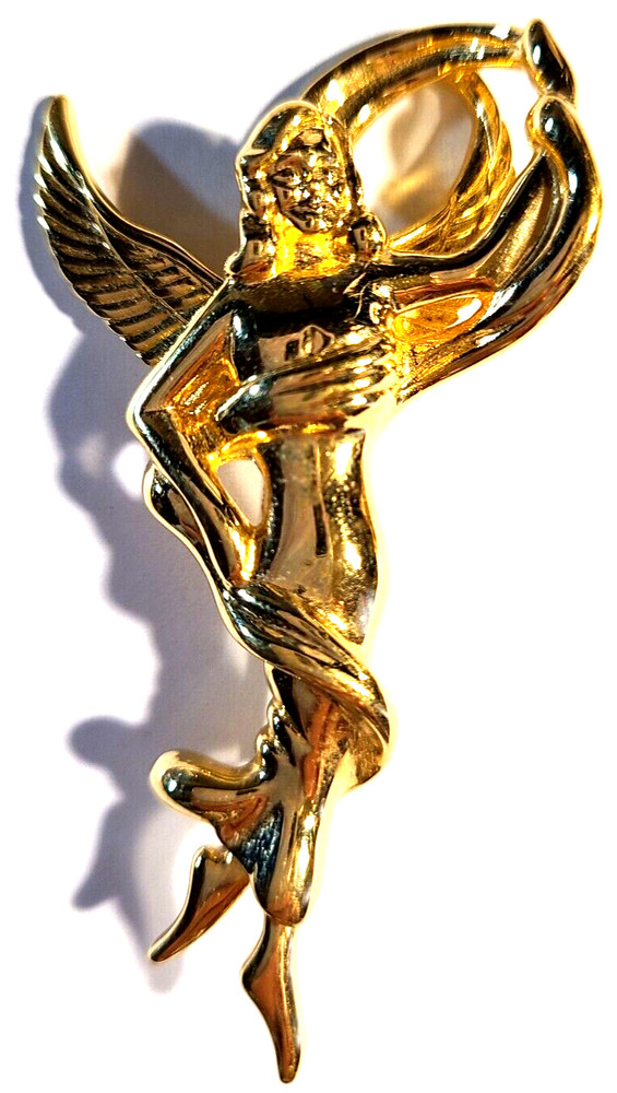VINTAGE STUNNING GOLD TONE LADY REMINGTON ANGEL SIGNED PIN BROOCH