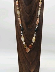 Multicolored Agate gemstone Necklace Vintage Chunky Heart Pendant 26 in