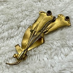 Vintage Antique Tulip Brooch Gold Tone Flower Trombone Clasp 2.75″ AS IS