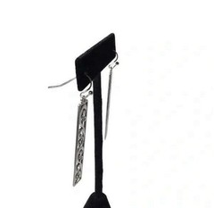 Vintage-Style Silver Tone Carved Pattern Dangle Earrings 2 Inches Zinc Alloy