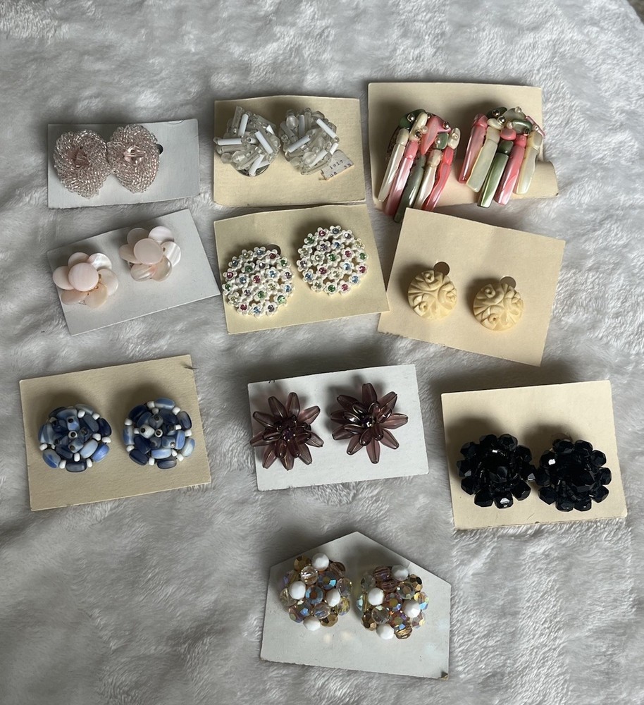 Vintage Lot 10 Good Quality Earrings! Signed Japan Lucite Bead Celluloid EC!