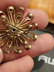 Vintage Opalescent Iridescent Rhinestones Gold Toned Brooch
