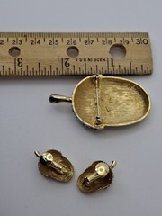 Vtg Marvella Acorn Brooch & Clip Earrings Rhinestone Autumn Jewelry Naturecore
