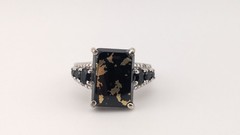 Vintage Sterling Silver Ring Black Tourmaline Gold Matrix Filigree STS Size 6.75