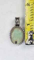 Vintage Nepal Handcrafted .925 Sterling Silver Turquoise Oval Pendant 35mm