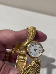 Kenneth J. Lane Signed Gold-Tone Vintage Alligator Watch Clamper Bracelet