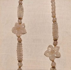 Vintage Pink Rose Quartz Hand Knotted Beaded Necklace With 2 Carved Pink Quartz