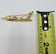 Vintage Brooch Gold Tone Water Ski Skier with Boat Faux Pearl Pin MCM