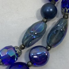 Vintage TRIFARI Cobalt Blue Glass Bead Necklace 2 Tier Peacock Iridescent Silver