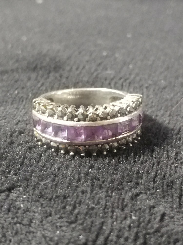 Sterling Silver/Amethyst/Marcasite Vintage Ring-size 6-nickel free