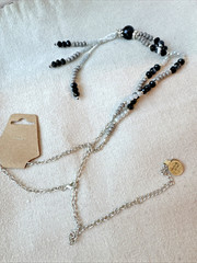VTG DRESSY GOTH Quartz polished Crystal Glass Genuine Stone Beaded Necklace y2k