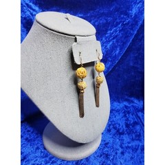 vintage gold tone swirl acrylic ball and waxed cord metal tassel dangle earrings