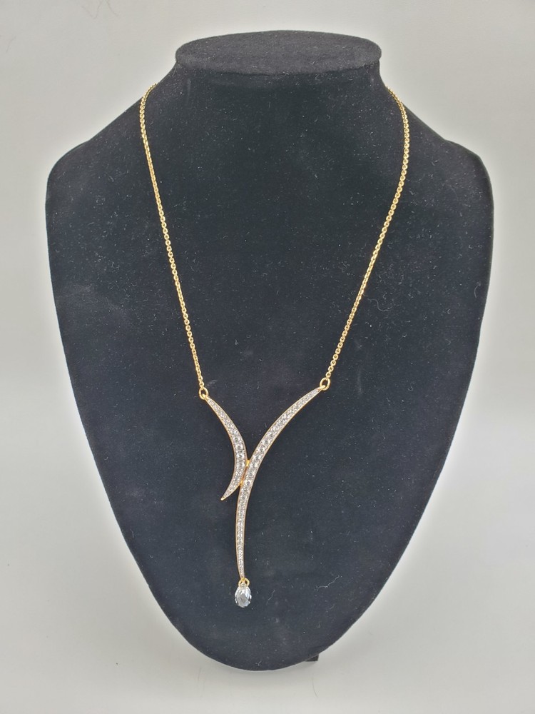 Vtg Swarovski Drop Pendant 14″ Necklace Serious Inset Diamonite Upscale Luxury