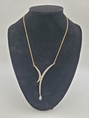 Vtg Swarovski Drop Pendant 14″ Necklace Serious Inset Diamonite Upscale Luxury