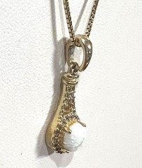 AGI Vtg Opal Necklace Pave CZ 925 Vermeil Sterling Gold 18” Box Chain Ex Cond