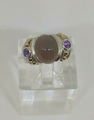 925/14KT SAMUAL BENHAM SIGNED CHALCEDONY AND AMETHYST RING SIZE 6 1/4