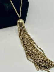 Gold Tone Long Tassel Pendant Necklace – Adjustable Chain