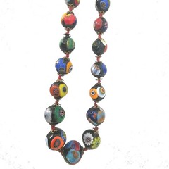 Millefiori Venetian Murano Glass Necklace Multicolor Knotted 25 Inches Vintage