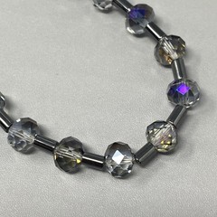 Smoky Gray Glass Bracelet Stretch Aurora Borealis Coated Faceted Tube Spacers