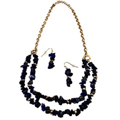 Lapis Necklace & Earring SET Lazuli Blue Natural Gravel Chip Gemstones