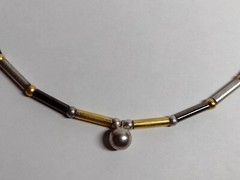 Silver Gold Black Textured Tube & Bead 16″ Custom Handmade Choker Necklace