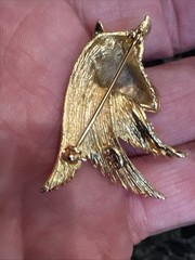 Vntg Lind Gal Scottie Dog Scottish Terrier Head Brooch Gold Tone Green Eyes NOS