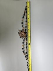 VTG Black Faceted Bead Gold Filigree Tassel Pendant Necklace Clip Earring Set