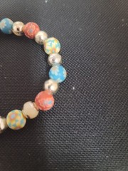 Glass Bead Bracelet Multi-colored Silver Stretch, Very Decorative, VG